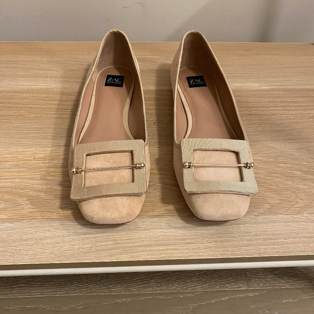 ZAC Zac Posen Cream and Tan Flats with Decorative Strap